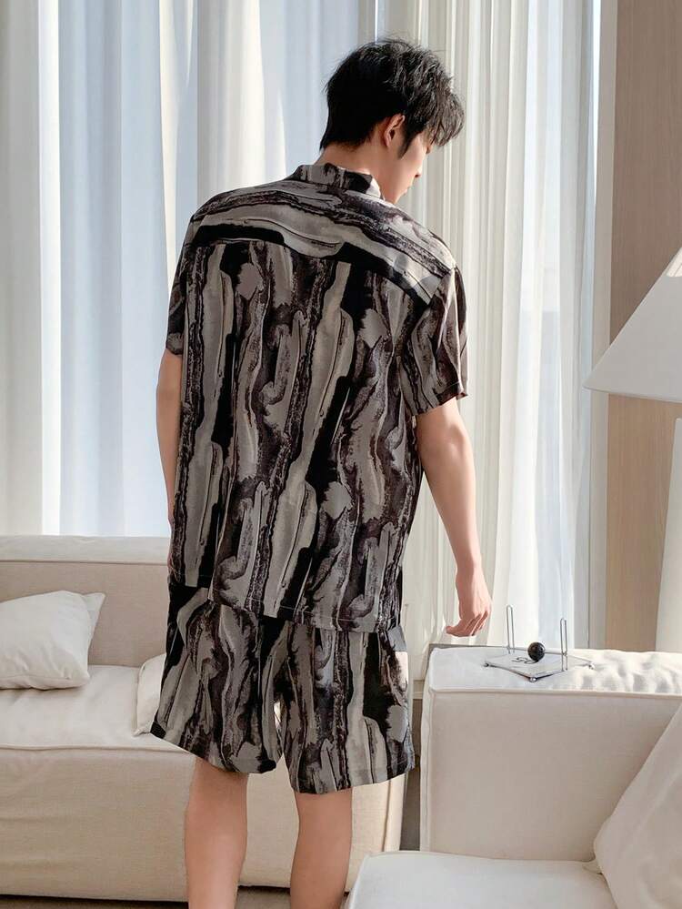 Men's Multi-Color Short Sleeve Shirt And Shorts Pajama Set, Summer