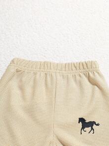 SHEIN Playful Pals 3-Pack Baby Boy Summer Blue Round Neck 2 In 1 Top And Shorts With Hat, Waffle Fabric, Suitable For Daily Outdoor Play, School, Vacation, Elegant Style, Suitable For Family Leisure, Sports And Gatherings - Khaki - View 7