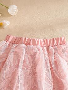 SHEIN 甜美公主风粉色弹力腰网纱半身裙，适合春夏穿着 - 粉色 - 查看 6