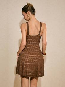 Poéselle 女士纹理深V领无袖迷你连衣裙 - 棕色 - 查看 2