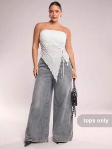 SHEIN BAE 新款加大码女式杏色不对称抽绳吊带背心，波浪纹理细肩带露脐上衣，性感吊带衫，Y2K风格，适合约会、外出、音乐节、下午茶、派对、毕业季、婚礼季等场合。 - 白色 - 查看 3