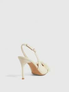 CUCCOO HITCHD Pointed Toe Stiletto Heels Apricot Pearl Chain Mesh Lace Backstrap Women's High Heel Pumps, Wedding, Party, Evening Wear - Apricot - View 3