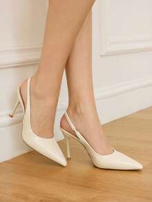CUCCOO SZL 杏色尖头细高跟后系带露跟高跟鞋，简约时尚女式高跟鞋，适合婚礼、派对、宴会等场合。 - 米色 - 查看 7