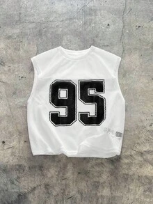 AXEPEAK Men's Mesh Fabric Digital 95 Print Sleeveless Tank Top - White - View 1