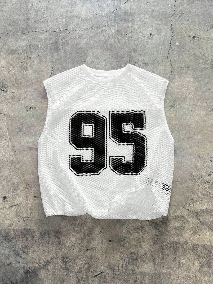 AXEPEAK Men's Mesh Fabric Digital 95 Print Sleeveless Tank Top - White - View 1