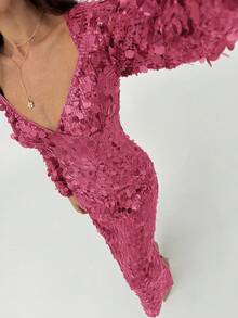 Aloruh Vestido largo de fiesta con cuello en forma de corazón y lentejuelas, para Navidad y Halloween - Burdeos - Ver 3