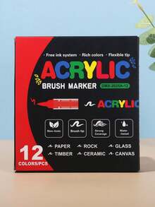 12/24/36/48 لون من أقلام الطلاء الأكريليك، أقلام أكريليك بفرشاة ناعمة، أقلام أكريليك سريعة الجفاف مقاومة للماء، مناسبة للقماش والصخور والخشب والحجر والزجاج والسيراميك والنسيج والأعمال اليدوية، هدايا رائعة للعودة إلى المدرسة، لوازم مدرسية - متعدد الألوان - مشاهدة 17