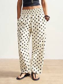 Bohemela Casual Woven Wavy Print Loose Women's Pants - White - View 4