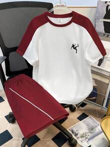 SHEIN 青少年男童宽松街头运动拼接短袖短裤套装 - 彩色 - 查看 3