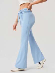 OutZeal Women Sports Leggings Daily Casual Quick-Drying Tummy Control Bow‑Knot Belt Flared Hems - Blue - View 8