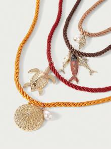 Glisma 1pc Summer Ocean Style Personalized Hand-Woven Colorful Rope Alloy Ocean Animal Pendant Necklace For Women - Ocean Style Necklace - View 4