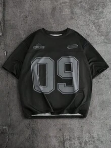 AXEPEAK 男士休闲数字印花圆领短袖T恤短裤套装，夏季 - 黑色 - 查看 3