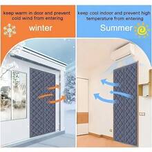 1 件磁性隔热门帘 - 厚牛津布面料，加厚防雨衬里，加高 2 英寸，尺寸 36 英寸 x 80 英寸，适用于推拉玻璃门，隔热隔音，灰色，冬季门帘，推拉玻璃门隔热，表面纹理，结构设计，家居隔热，缝线紧密，家居隔热解决方案 - 彩色 - 查看 5