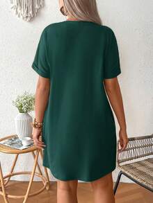SHEIN Maternity Heart Print Round Neck Short Sleeve Pocket Casual Dress - Green - View 2