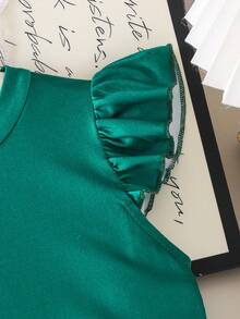 1pc Young Girl Lantern Graphic Cap Sleeve Casual Minimalist Green Dress, Fashionable, Elegant & Cute, Comfortable Summer - Multicolor - View 7