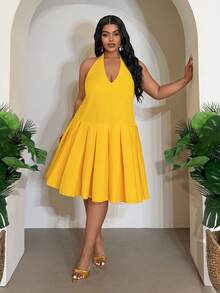 Slaydiva 春夏新品音乐节、复活节、圣帕特里克节、西部风、游牧风、生日派对、毕业典礼、学院风、学生装、日常休闲、百搭基础款、休闲、邮轮旅行、海滩、日光浴、爆款、街头风、婚礼宾客波西米亚风、通勤、早午餐、极简基础款、Y2K街头风、畅销单品、休闲约会、机场穿搭露背吊带褶皱A字宽松娃娃长裙大码 - 黄色大码黄色连衣裙 - 黃色 - 查看 11