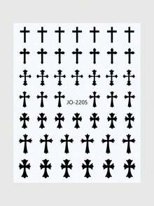 ROMWE Goth 1sheet Cross Pattern Nail Art Sticker - Black - View 1