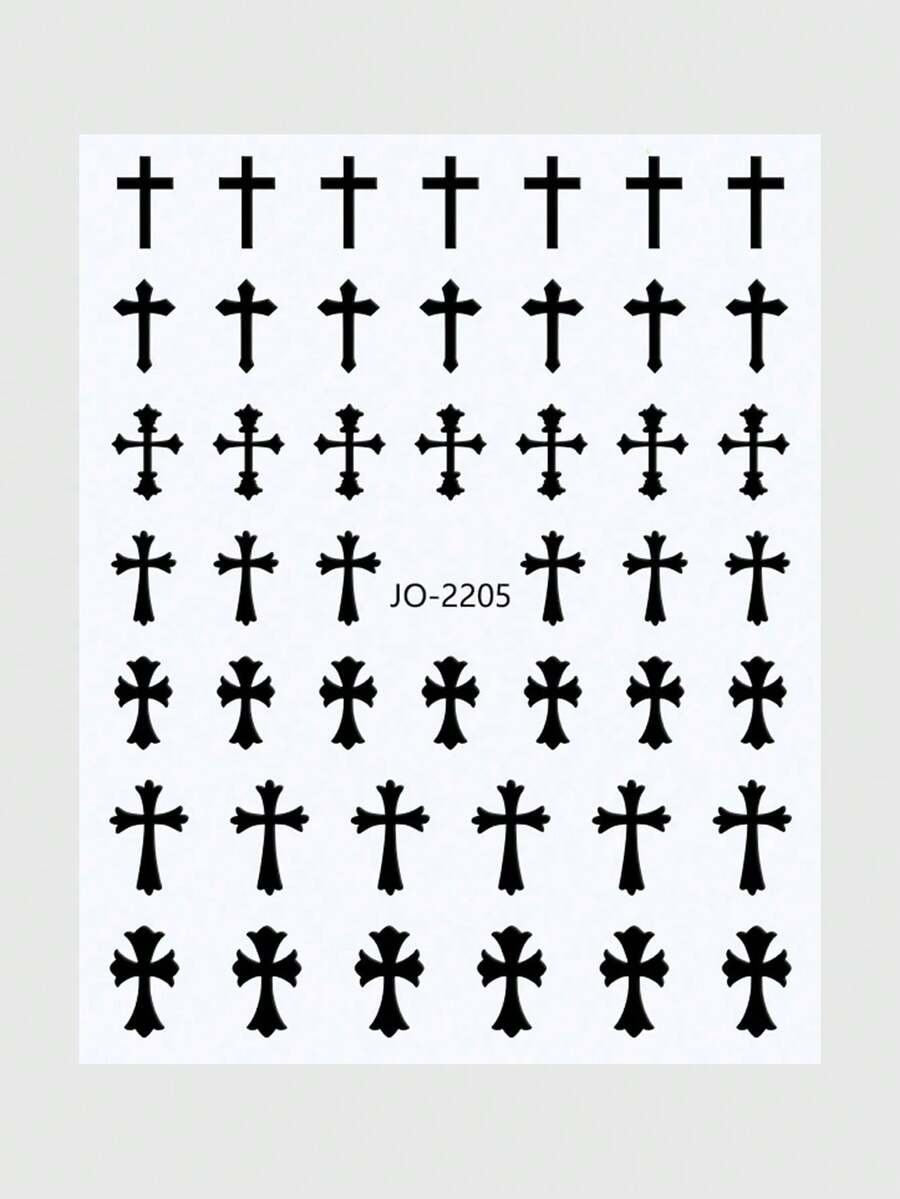 ROMWE Goth 1sheet Cross Pattern Nail Art Sticker - Black - View 1
