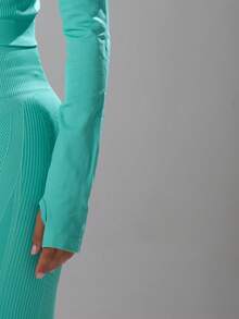 Musera Sport Stitched Seam Detail Cropped Long Sleeve Full Zip Top Jacket , Padel, Tennis, Pickleball Gym Fitness Winter - Mint Green - View 3