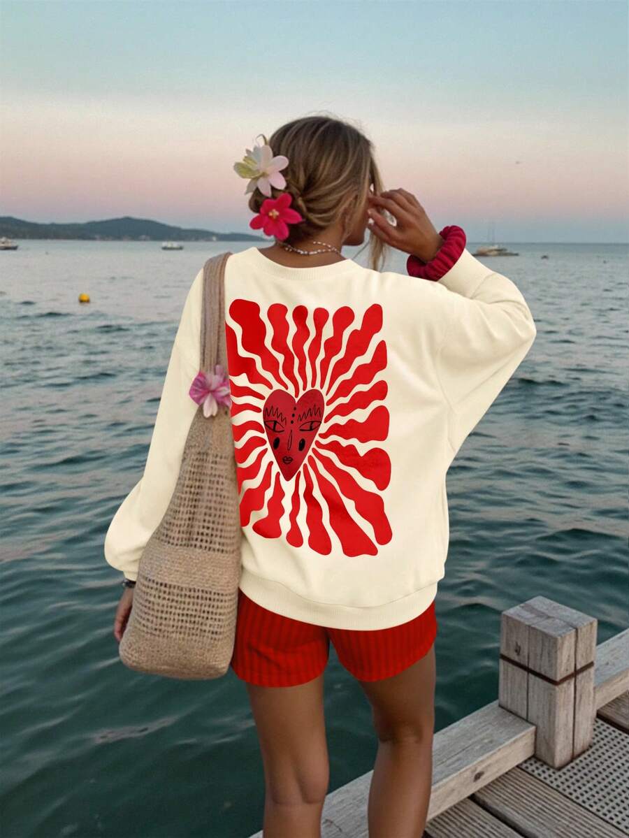 DrmWander 圣诞印花加大码圆领长袖卫衣 - 杏色 - 查看 1