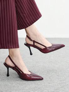 CUCCOO BIZCHIC 女士优雅蛇纹图案高跟鞋，适合圣诞节通勤穿着 - 復古紅色 - 查看 4