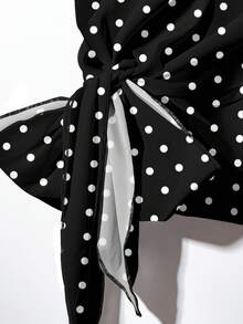 EMERY ROSE 女士波点撞色系带蝴蝶结衬衫和直筒宽松裤两件套，休闲款 - 彩色 - 查看 5