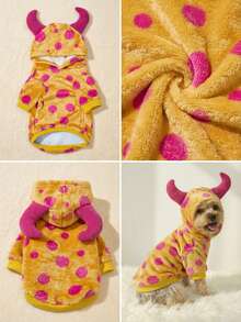 PETSIN 1pc Monster Hooded Sweatshirt With Yellow Polka Dots And Plush Pet Design (For Cosplay) - Multicolor - View 3
