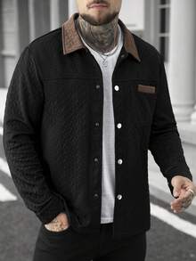 Manfinity Homme 男士夹克，男士休闲纯色夹克，白色男士纽扣夹克，适合春秋季穿着，男士休闲工装口袋纯白色纹理衬衫夹克，休闲简约风格，都市成熟风格，英伦绅士风格，意式优雅风格，男士衬衫夹克 - 彩色 - 查看 4