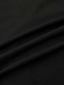 SHEIN 少女黑色针织褶皱胸部蕾丝边蝴蝶结装饰甜美可爱复古修身长袖休闲T恤 - 黑色 - 查看 6