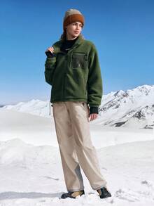 In My Nature Women's Letter Print Zipper Pocket Straight Loose Hiking Pants - Khaki - View 6