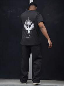 Heavens Edit 男士圆领老鹰印花短袖 T 恤 - 黑色 - 查看 2