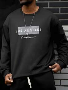 Heavens Edit Men's Letter Print Round Neck Long Sleeve Loose Casual Sweatshirt, Spring/Autumn - Black - View 5