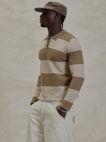 Musero Boxy Cropped Regular Fit Long Sleeve Contrast Striped Polo Knit Jumper Sweater Spring Summer Essentials - Multicolor - View 4