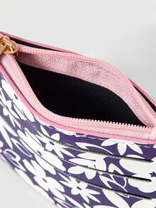 ROMWE Kawaii 精致的卡片袋，紫色背景，白色花朵图案 - 紫色 - 查看 5