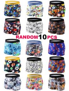 10条装 男童舒适笑脸、篮球、足球印花平角内裤，时尚卡通印花内裤 - 彩色 - 查看 4