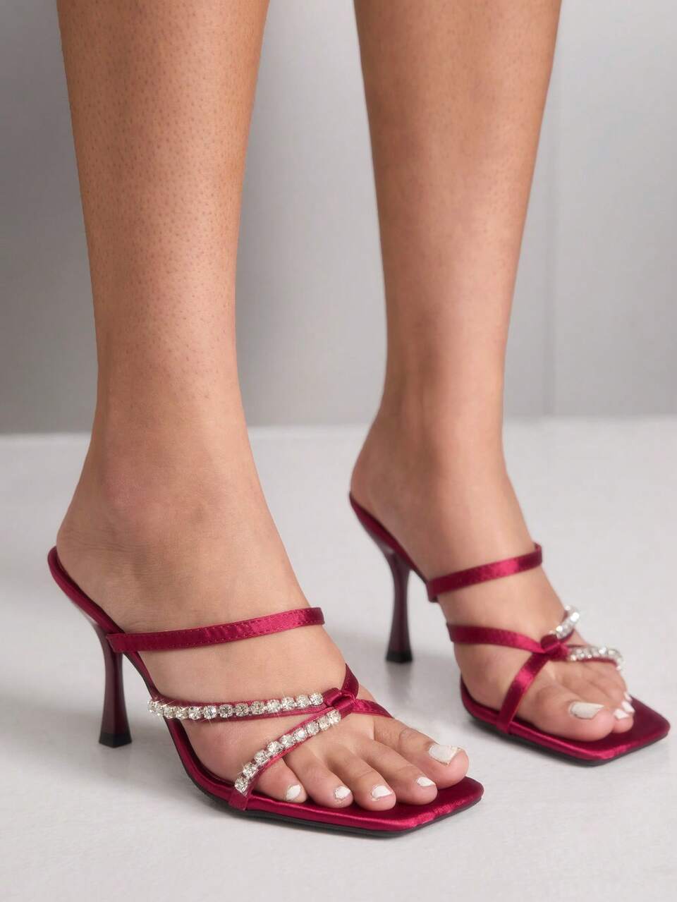 CUCCOO SZL Women's Rhinestone Decor Elegant High Heel Slide Sandals Spring Shoes Prom Heels