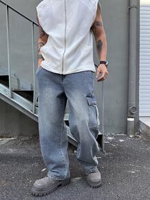 DAZY Men's Washed Distressed Blue Denim Jeans, Spring - Blue - View 3