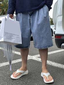 DAZY 男士水洗做旧蓝色牛仔短裤，夏季 - 藍色 - 查看 3