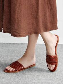 CUCCOO BIZCHIC Women's Silver Mesh Simple Flat Toe Elegant Casual Comfortable Slip-On Flats, Suitable For Workplace, Commute, Dates, Formal Events Summer Shoes - Rust Brown - View 3