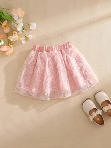 SHEIN 甜美公主风粉色弹力腰网纱半身裙，适合春夏穿着 - 粉色 - 查看 5