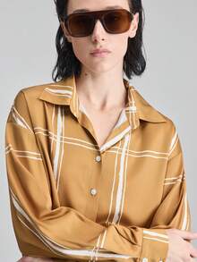 Ontre 2026SS New Striped Print Long Sleeve Fashionable Versatile Women Shirt, Spring/Summer - Brown - View 6