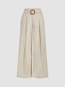 SHEIN MOD Quần ống rộng màu trơn dành cho nữ, thích hợp mặc mùa xuân/hè, ngày Valentine, hẹn hò, đi biển, nghỉ hè, chất liệu vải lanh, mặc hàng ngày, đi học và đi làm, phong cách retro, thanh lịch, thoải mái, boho, ống rộng, kiểu phương Tây, phù hợp đi làm, phong cách cổ điển. - Màu be - Xem 7