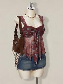 SHEIN ICON Áo tank top không tay in họa tiết tối giản kiểu miền Tây, phong cách hippie, áo cao bồi, áo kiểu khăn choàng, hàng mới về năm 2026 dành cho nữ, thích hợp cho các lễ hội mùa xuân hè. - Nhiều màu - Xem 8