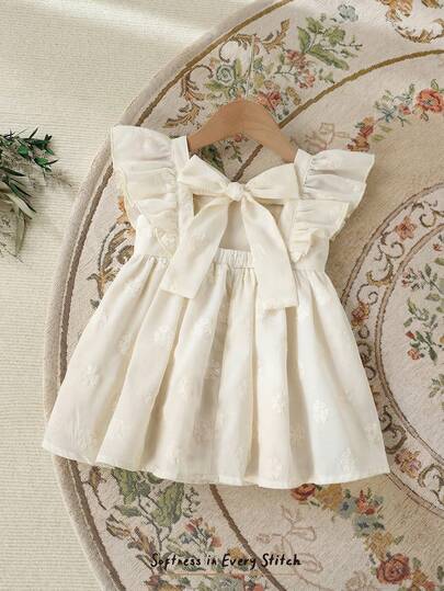 Cozy Pixies Baby Girl Solid Color Versatile Comfortable Round Neck Cap Sleeve Waist Dress, Baby Girl