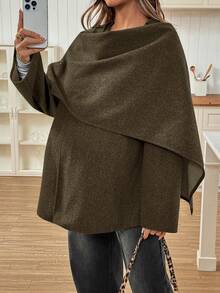 SHEIN Maternity Solid Color Shawl Collar Loose Casual Jacket, Autumn/Winter - Brown - View 1