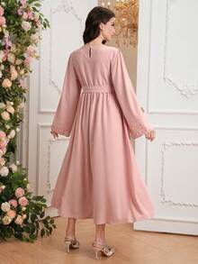 SHEIN 纯色长款休闲宽松串珠孕妇连衣裙 - 粉色 - 查看 2