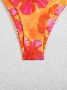 Swim Vcay Damen Lässig Urlaubs Strand Bunt Bedruckter Strukturierter Stoff Bikini Zwei Teile Bademode - Verschiedenfarbig - Übersicht 5