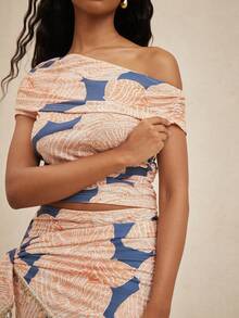 NYA SZN 网纱印花褶皱半身裙和露脐上衣套装 - 彩色 - 查看 3