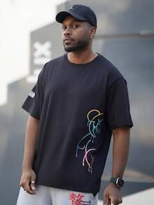 Heavens Edit Camiseta de manga corta casual y versátil con estampado gráfico simple para hombres - Negro - Ver 4