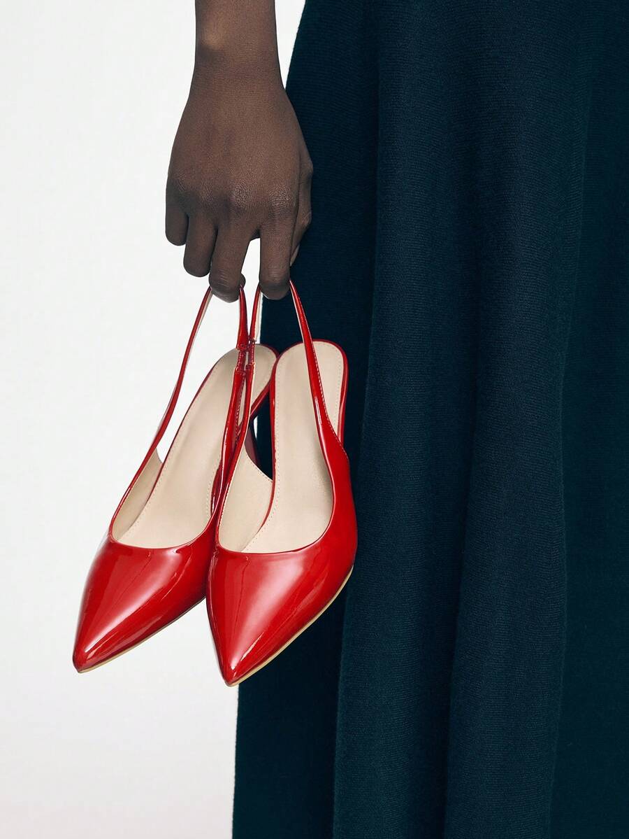 Mnmlis حذاء كعب نسائية - الأحمر - مشاهدة 1